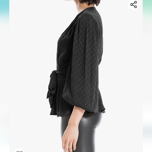 Max Studio Women's Jacquard Shine Dot Waist Tie Blouse - Picture 6 of 12